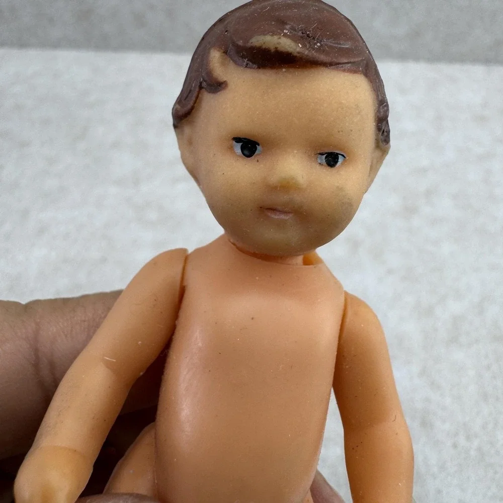VTG 60s Ari Doll 4in Rubber Plastic Baby Boy Doll Brown Hair Blue‎ Eyes Germany